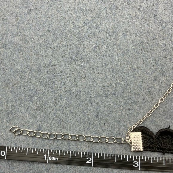 Choker Necklace Black Lace Pink Rhinestone Flower Silver Chain Barbie Retro Glam - Picture 9 of 10